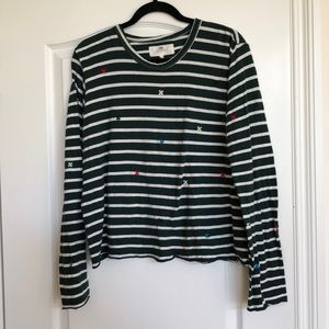 THE GREAT green white stripe tee shirt embroidery